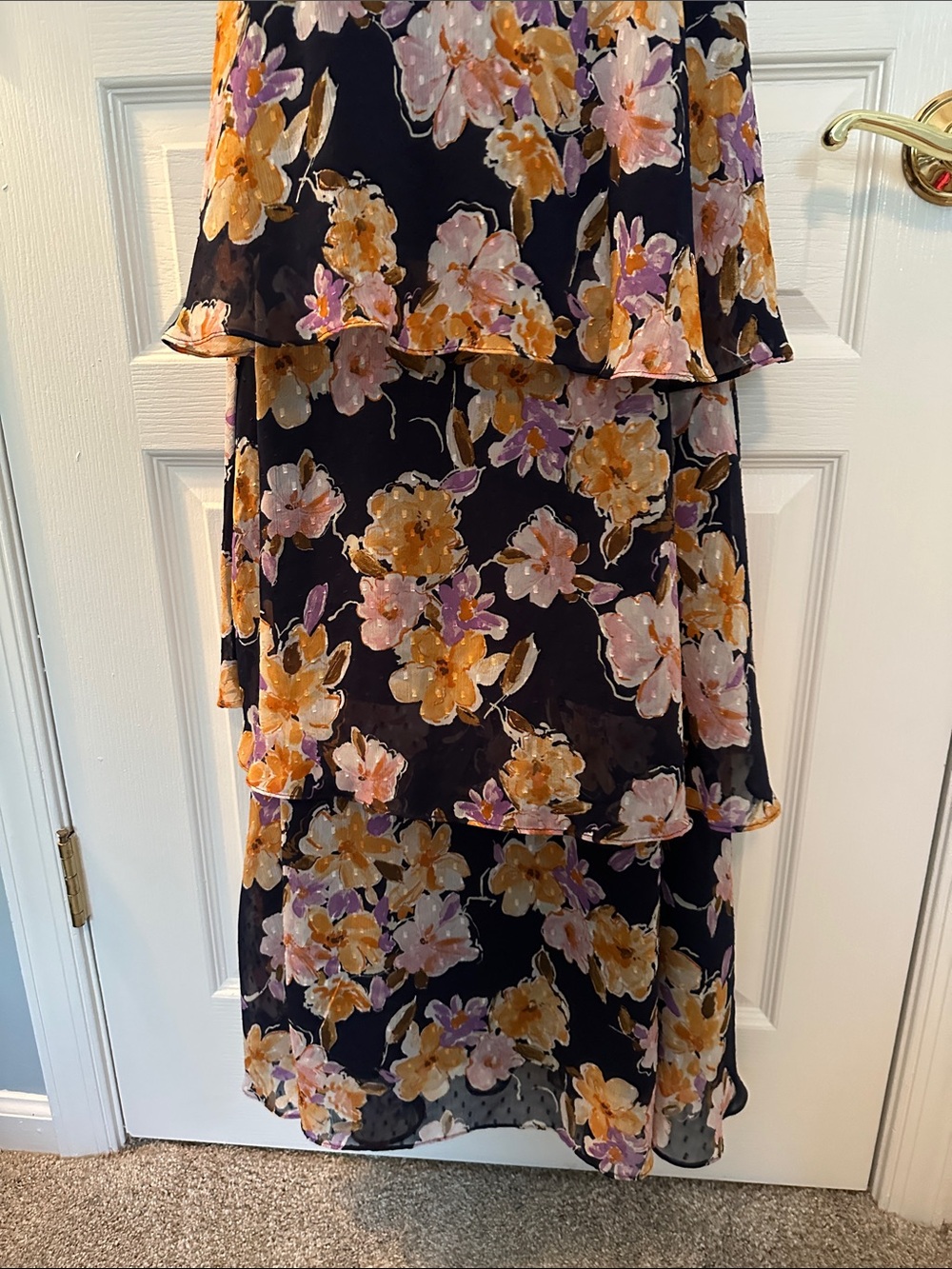 Lush Navy & Orange Women’s Cottagecore Floral Puff-Sleeve Tiered Maxi Dress Sz M - Picture 6 of 11